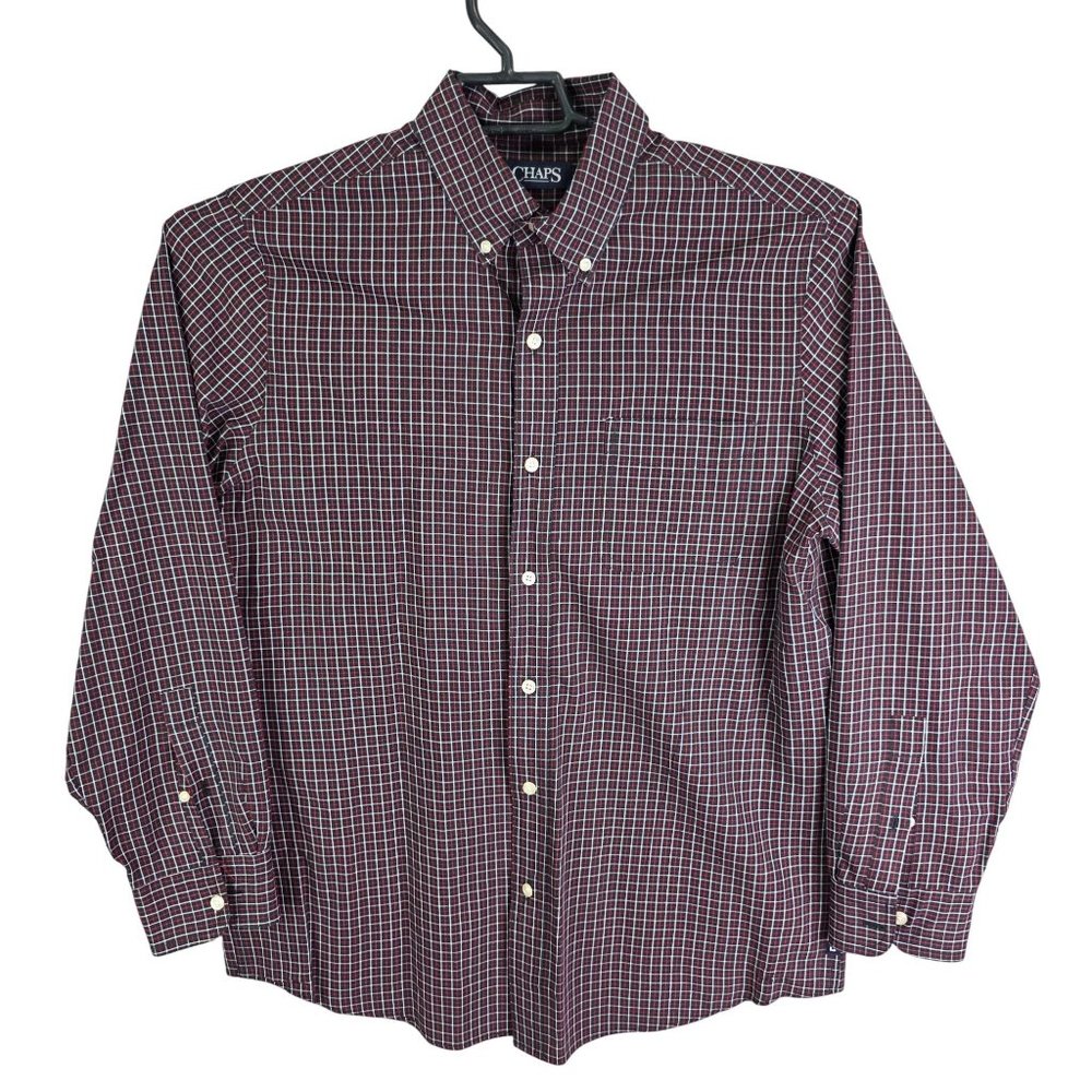 Mens Chaps Red & Black Plaid Shirt Classic Fit Long Sleeve Button Down Size M